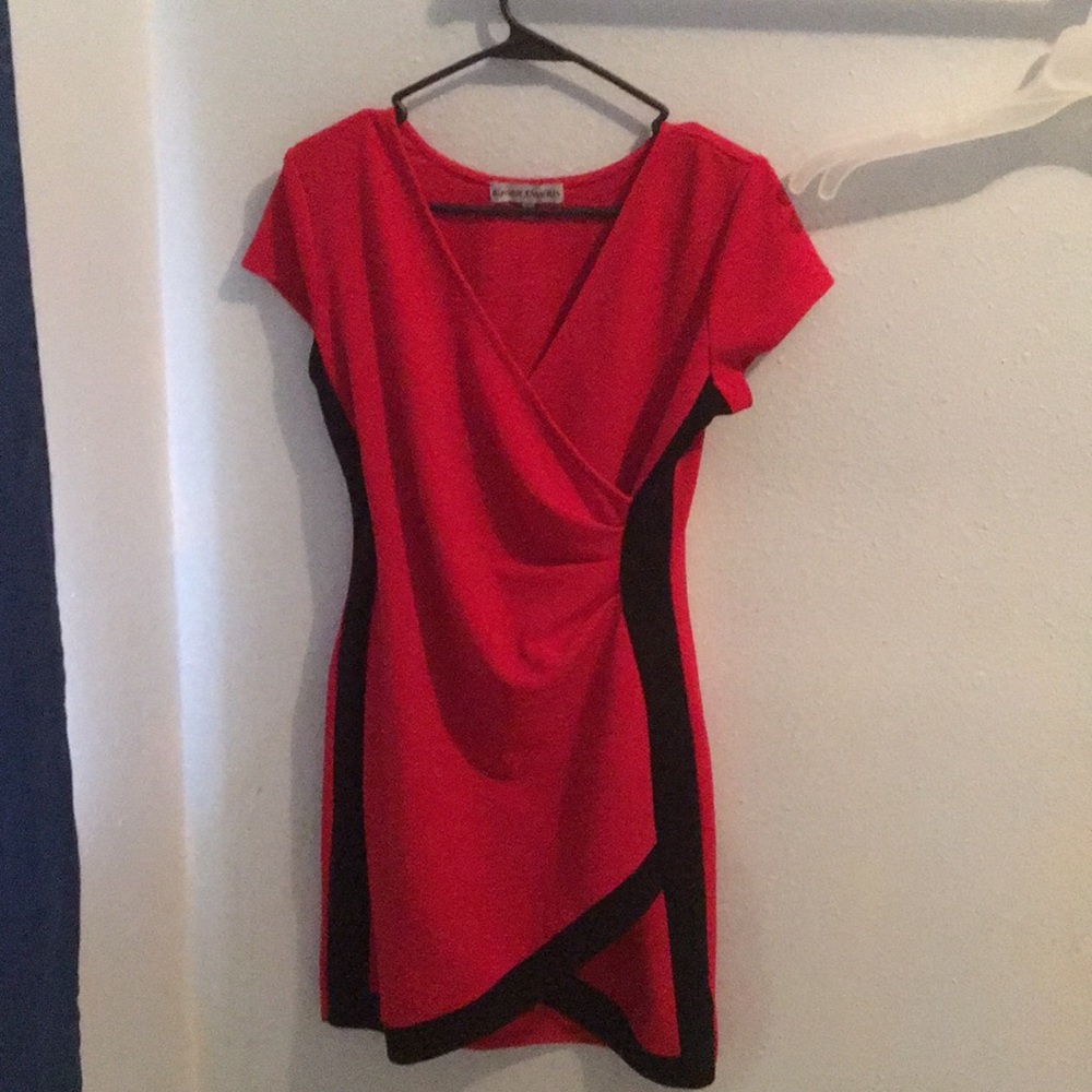 Short red and black office type dress